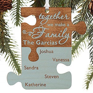 Pieces Of Love Personalized Family Blue Wood Ornament