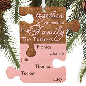 Pieces Of Love Personalized Family Pink Wood Ornament