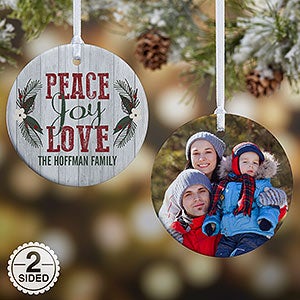 2-Sided Peace, Joy, Love Personalized Ornament