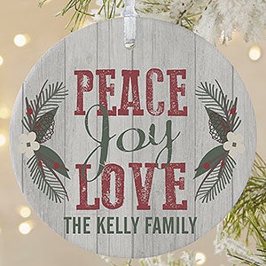 Personalized Peace, Joy, Love Christmas Ornament