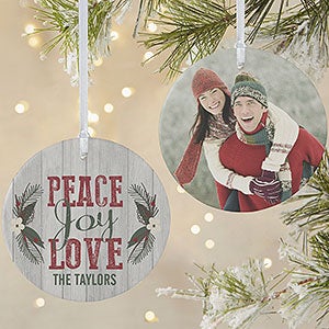 Personalized Peace, Joy, Love Photo Ornament