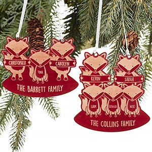 Fox Family Personalized Red Wood Ornament