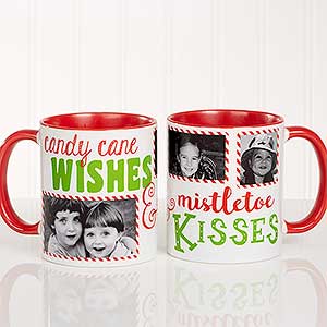 Candy Cane Wishes and Mistletoe Kisses Photo Christmas Mug 11 oz.- Red