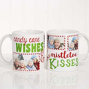 Candy Cane Wishes and Mistletoe Kisses Photo Christmas Mug 11 oz.- White