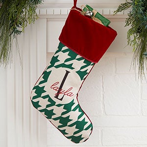 Houndstooth Monogram Burgundy Christmas Stocking