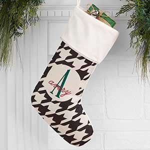 Houndstooth Monogram Ivory Christmas Stocking