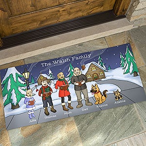 Caroling Family Characters Personalized Oversized Doormat- 24x48