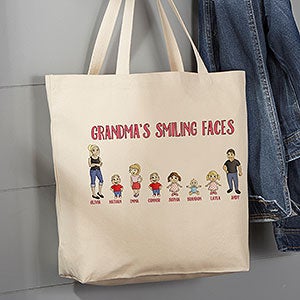 Grandchildren Characters Personalized Large Canvas Tote Bag