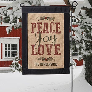 Peace, Joy, Love Personalized Burlap Garden Flag