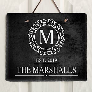 Personalized Slate Plaque - Monogram Circle & Vine