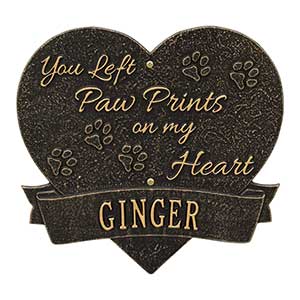 Paw Print Pet Memorial Personalized Aluminum Heart Wall Plaque