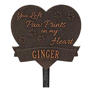 Paw Print Pet Memorial Personalized Aluminum Heart Lawn Plaque