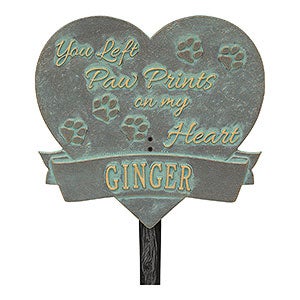 Paw Print Heart Personalized Pet Memorial Lawn Plaque - Bronze & Verdi