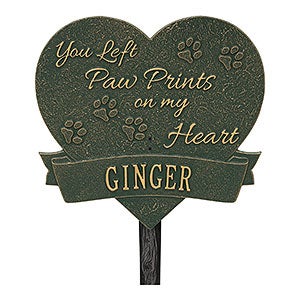 Paw Print Heart Personalized Pet Memorial Lawn Plaque - Green & Gold