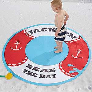 Life Preserver Personalized Round Beach Towel