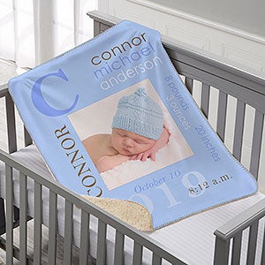 Personalized Sherpa Baby Boy Photo Blanket