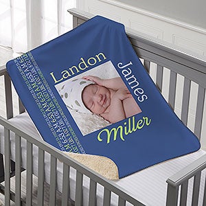 Personalized Sherpa Baby Photo Blanket For Baby Boy