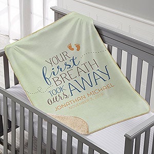 Personalized Sherpa Baby Blanket - Your First Breath