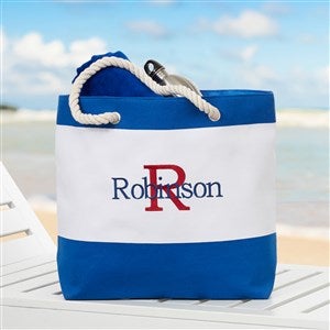 All About Me Embroidered Beach Tote - Blue