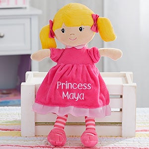 Pretty Pink Embroidered Doll - Light Skin & Blonde Hair