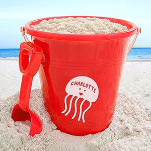 Sea Creatures Personalized Red Beach Pail & Shovel