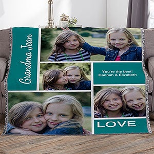 Custom Photo Collage Woven THrow Blanket 50x60 - Family Love