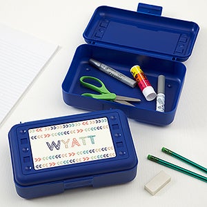 Personalized Blue Plastic Pencil Box - Stencil Name