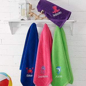 Sea Creatures Embroidered 35x60 Beach Towel