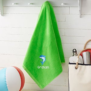 Sea Creatures Embroidered 35x60 Beach Towel - Lime Green