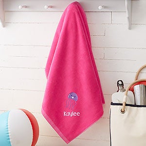 Sea Creatures Embroidered 35x60 Beach Towel - Hot Pink