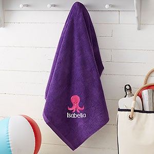 Sea Creatures Embroidered 35x60 Beach Towel - Purple