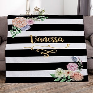 Black & White Floral Name Personalized 50x60 Sweatshirt Blanket