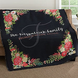 Posh Floral Personalized Woven Throw