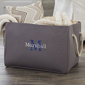 Embroidered Grey Storage Tote - Name & Initial