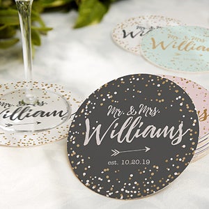 Personalized Wedding Paper Coasters - Sparkling Love - 12 Coasters