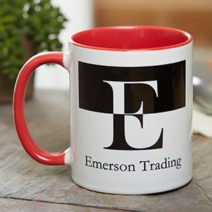 Red Personalized 11 oz Coffee Mugs with Custom Initial