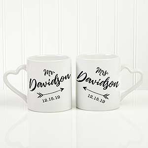 Personalized Wedding Arrow Coffee Mugs - Set of 2