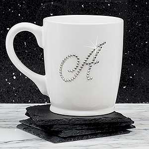 Rhinestone Monogram Bistro Coffee Mug- White