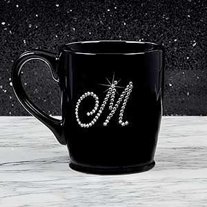 Rhinestone Monogram Bistro Coffee Mug- Black