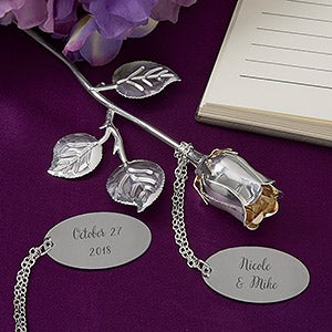 Happy Couple Engraved Silver Keepsake Rose