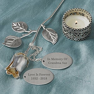 Engraved Silver Memorial Keepsake Rose