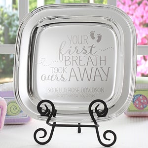 Personalized Baby Keepsake Engraved Silver Tray