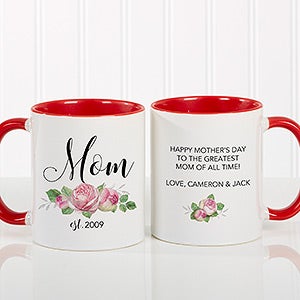 New Mom Personalized Floral Coffee Mug 11 oz.- Red