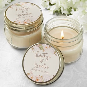 Personalized Mason Jar Candle Wedding Favors - Modern Floral - Set of 12