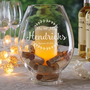 Engraved Glass Hurricane Candle Holder - Wedding