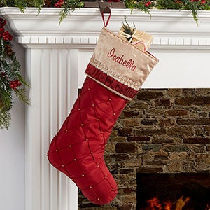 Jeweled Holiday Personalized Burgundy Christmas Stocking