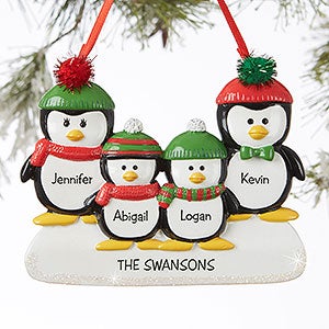 Penguin Family 4 Name Personalized Ornament