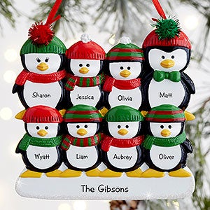 Penguin Family 8 Name Personalized Ornament