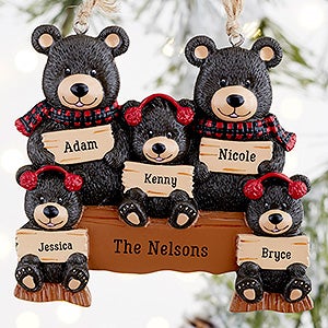 Holiday Bear Family 5 Names Personalized Ornament