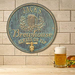 Oak Barrel Personalized Aluminum Brew Pub Plaque - Bronze Verdi